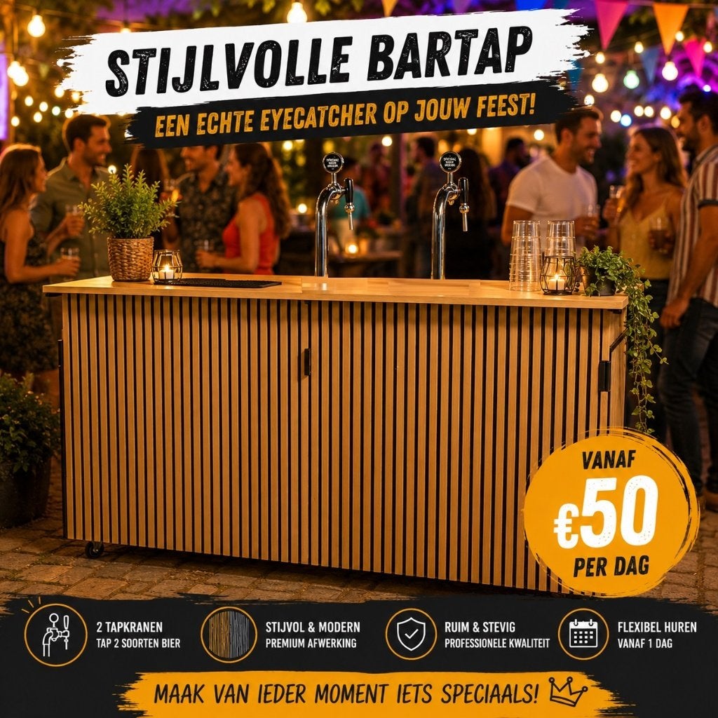 Biertap huren (regio Eindhoven) | incl. opbouw & bezorging, Hobby en Vrije tijd, Feestartikelen | Verhuur, Verzenden, Zo goed als nieuw