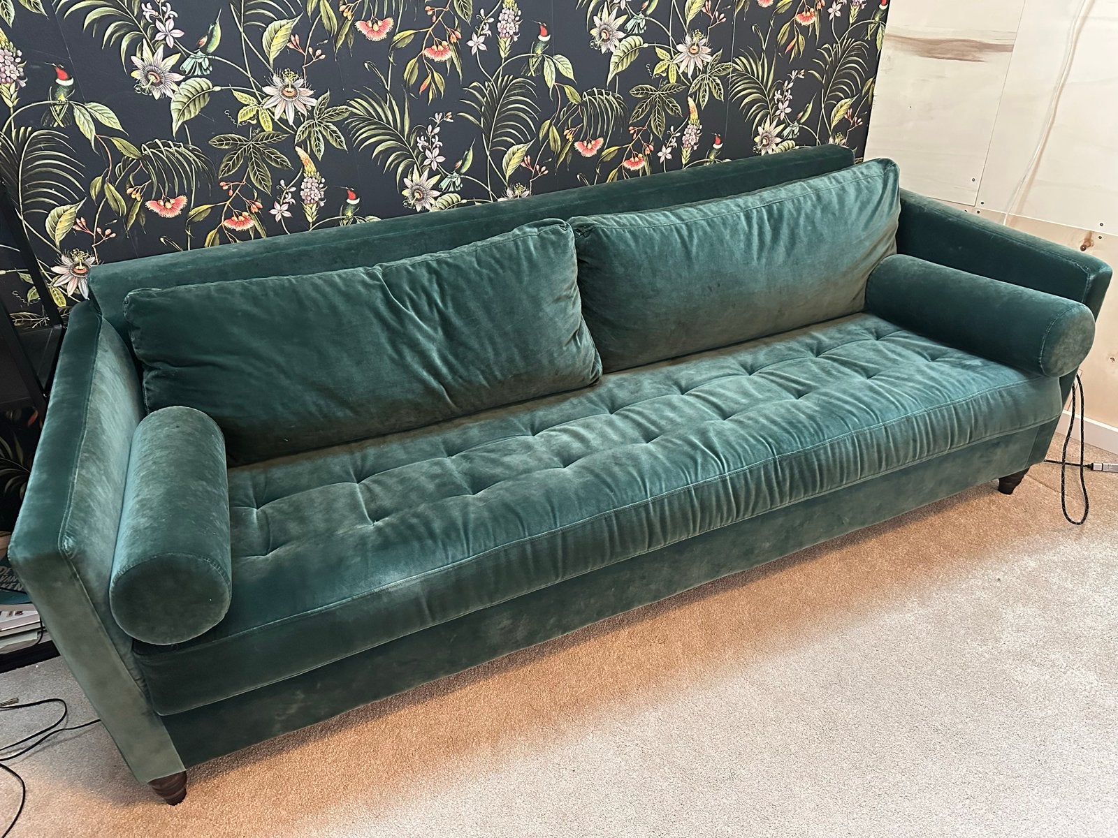 Donkergroene velours slaapbank met echte matras, 160cm, Huis en Inrichting, Slaapkamer | Slaapbanken, Ophalen, Gebruikt, Tweepersoons