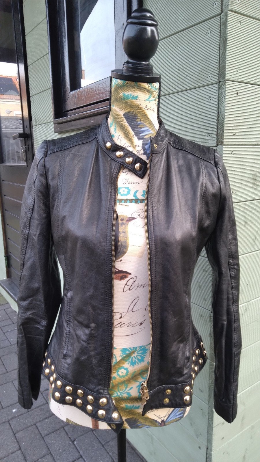 Zwarte leren jas met studs L (100% leer), Verzenden, Zwart, Maat 42/44 (L), Nieuw