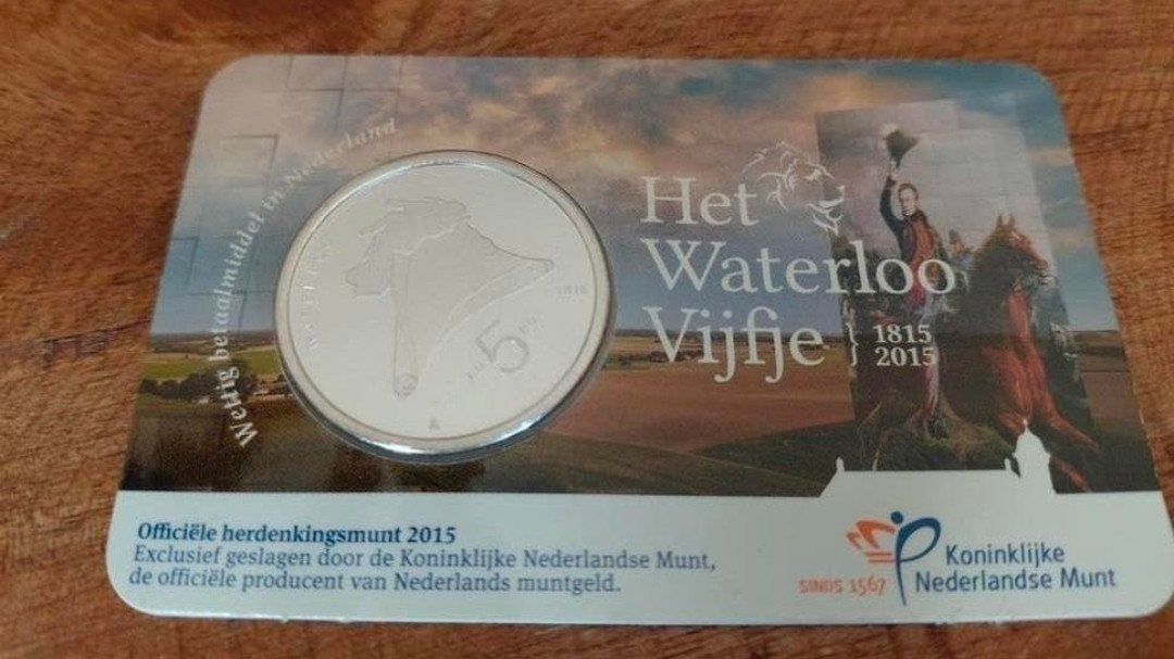 Zwaar verzilverde €5,- munt 'Het Waterloo Vijfje', Koningin Beatrix, Zilver, Euro's, Ophalen of Verzenden