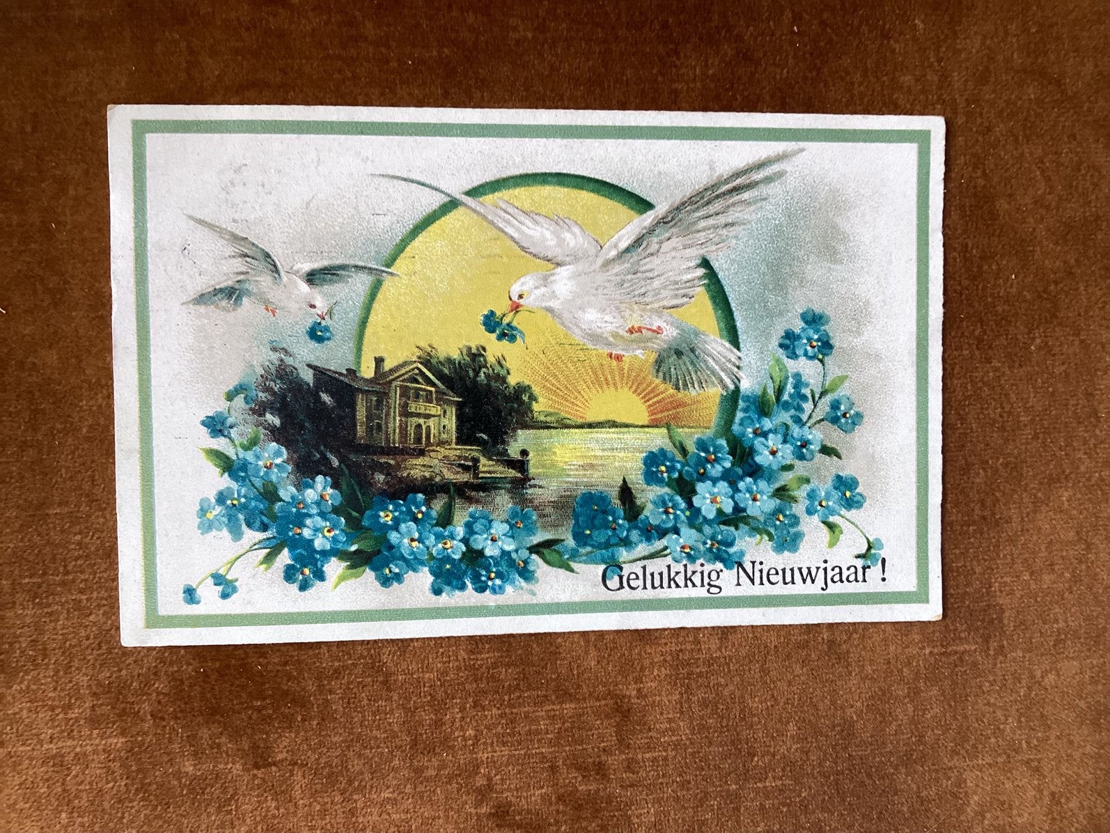 Nieuwjaarskaart met bloemetjes en duiven.1922, Verzamelen, Ophalen of Verzenden, 1920 tot 1940