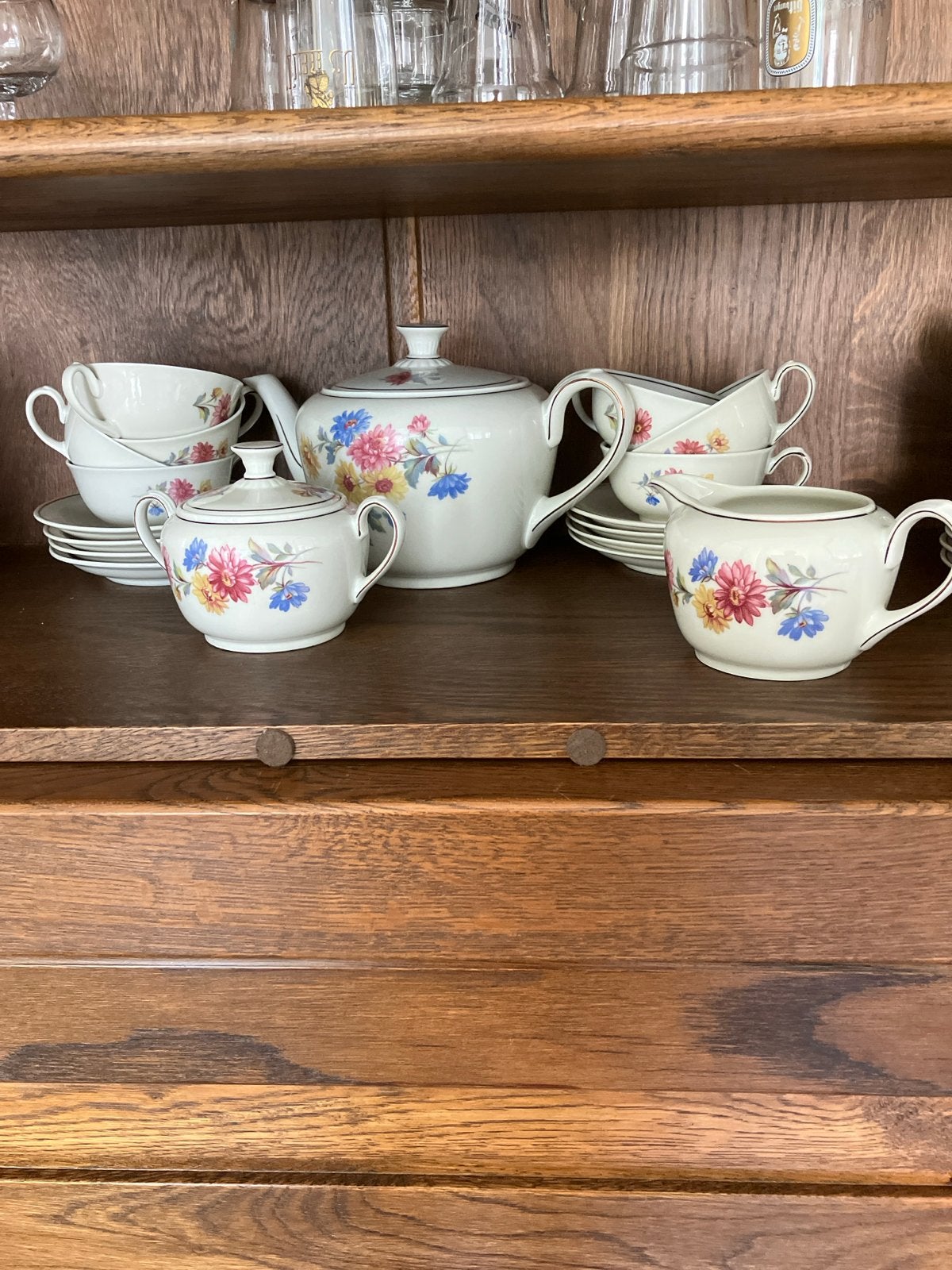 Vintage theeservies met bloemmotief - compleet, Ophalen, Gebruikt, Vintage, Porselein