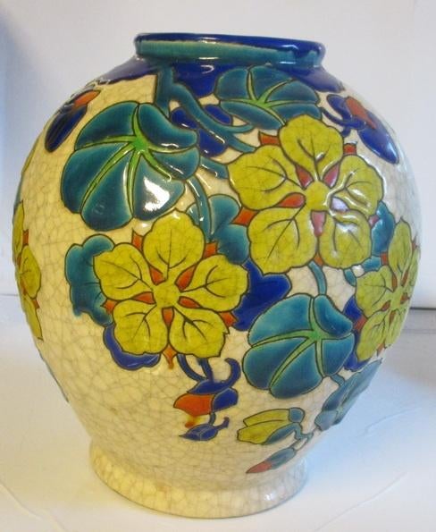 art deco Boch Keramis vaas bladeren atelier Catteau 177, Verzenden