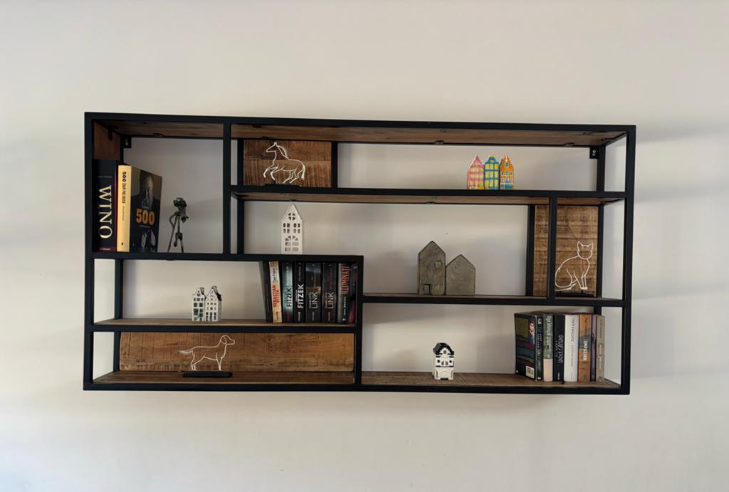 Wandrek industrieel hout en metaal - 160x80x22cm, Ophalen, Met plank(en), 150 tot 200 cm, Zo goed als nieuw