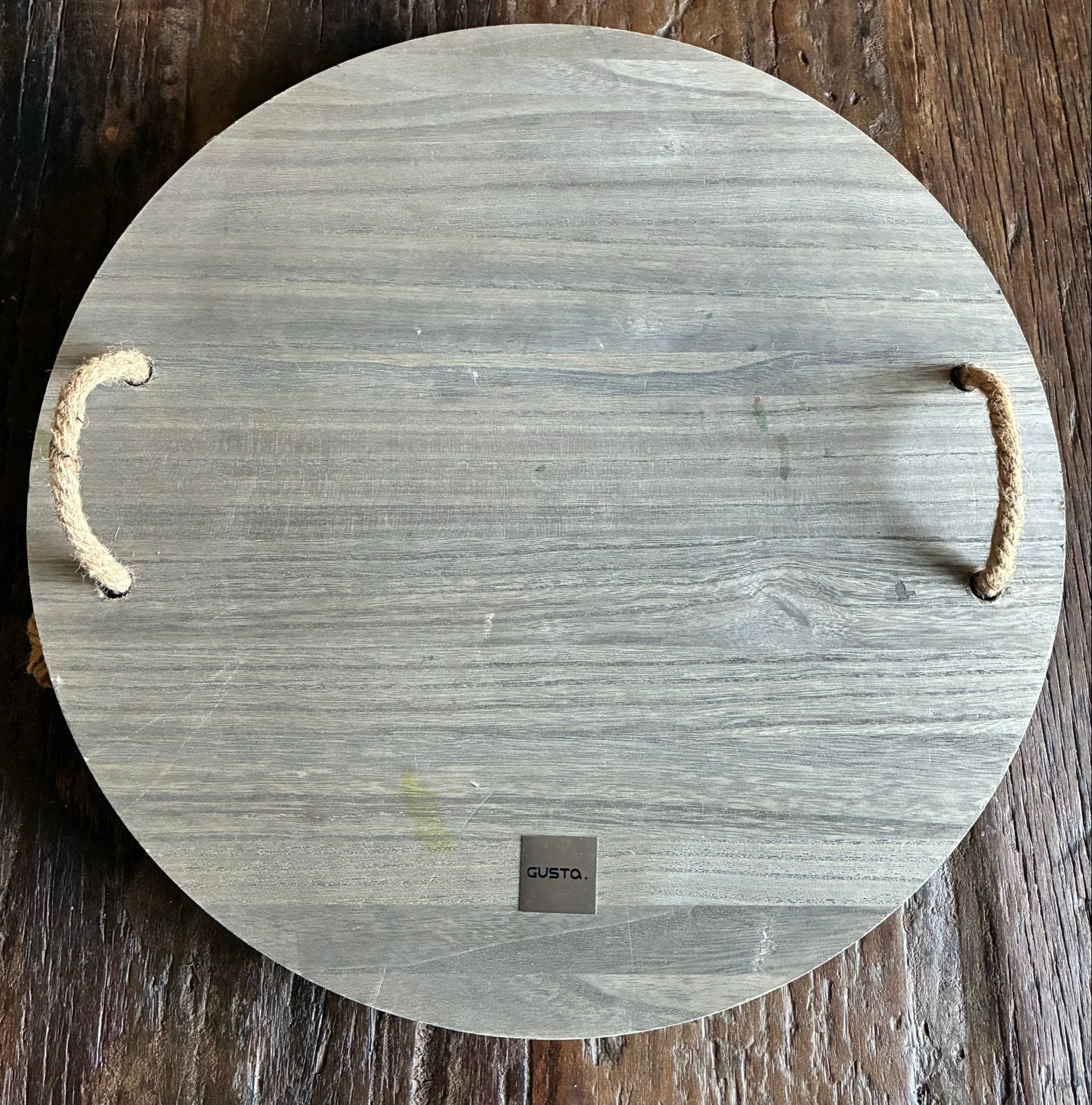 Rond houten dienblad met touw handvatten - Gusto, Rond, Ophalen of Verzenden, Zo goed als nieuw, Dienblad