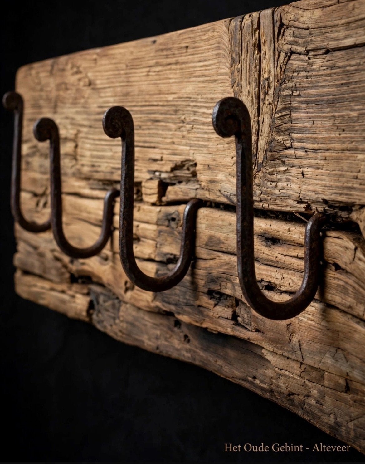Stoere houten wandkapstok van oud spoorbiels hout, Gebruikt, Minder dan 100 cm, Hout, Ophalen