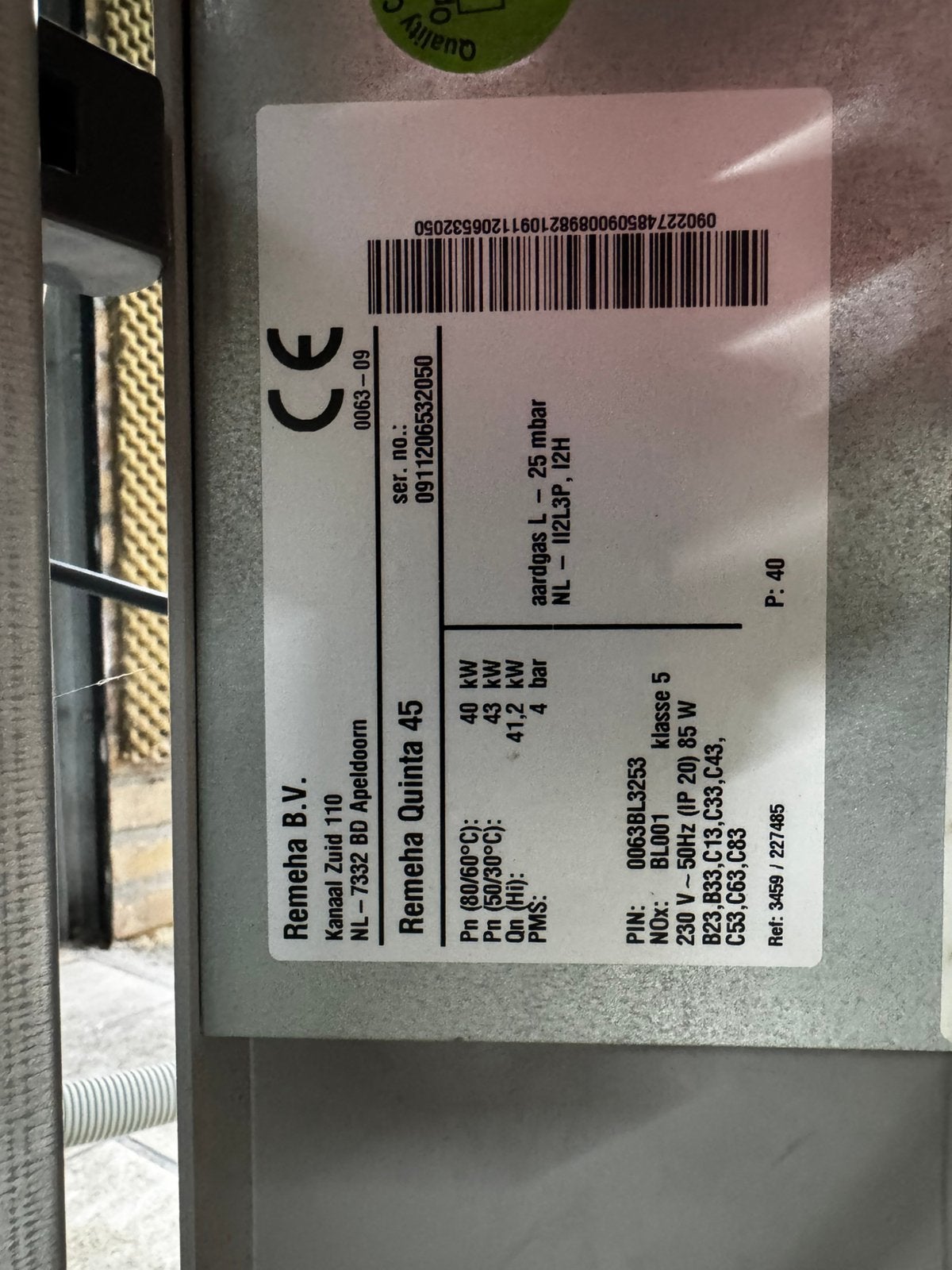 Remeha Quinta 45 CV ketel, Doe-het-zelf en Verbouw, Verwarming en Radiatoren, Ophalen, 30 tot 80 cm, Cv-ketel of Combi-ketel, Minder dan 60 cm