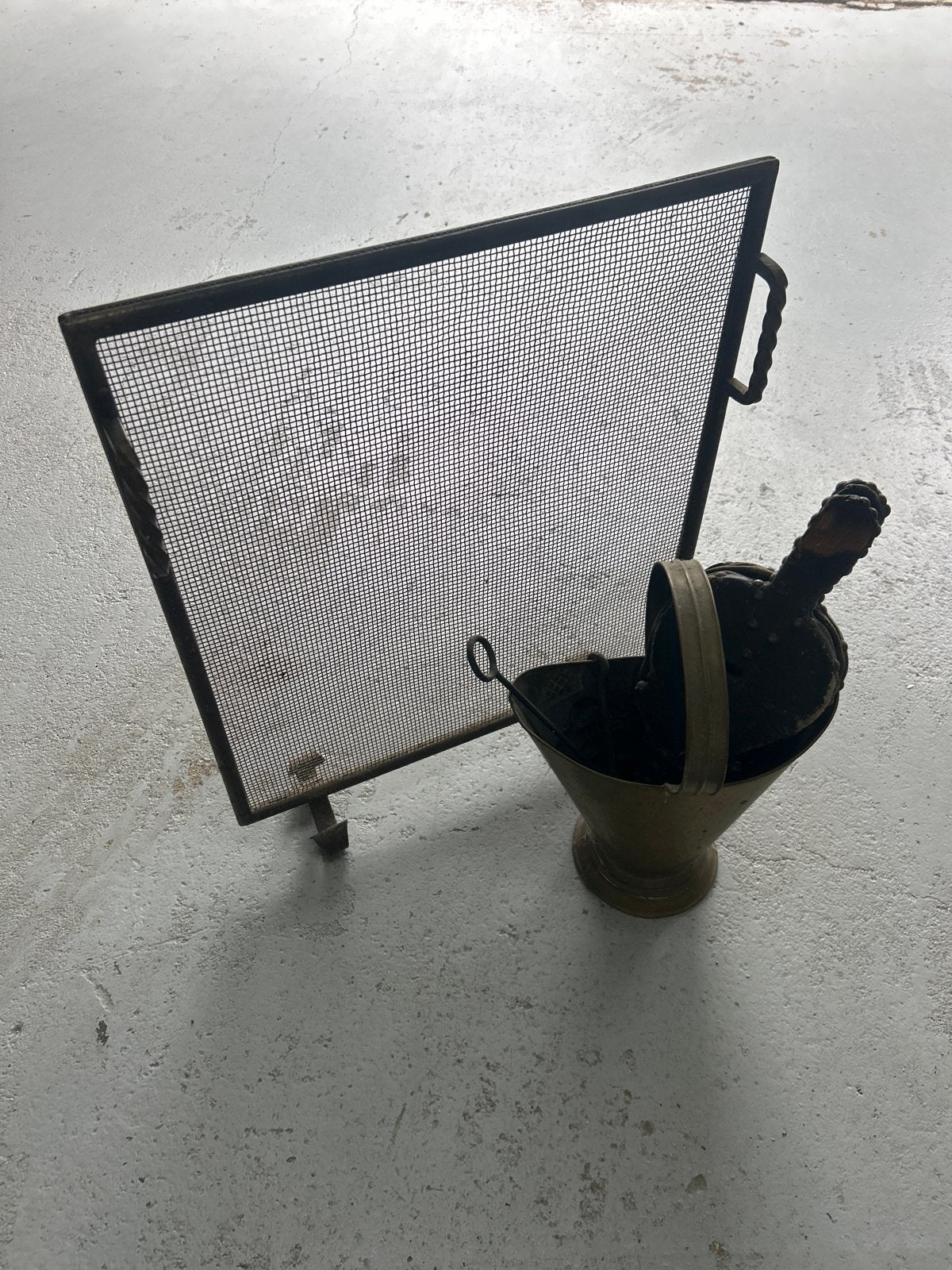 Vintage Antieke haardset: scherm, blaasbalg en accessoires, Ophalen