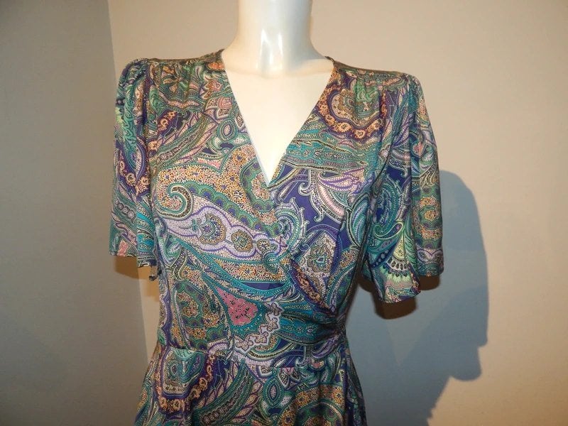 Dream Catcher beeldschone zijde wrapdress paisley kleur 38, Maat 38/40 (M), Zo goed als nieuw, Dream Catcher, Onder de knie