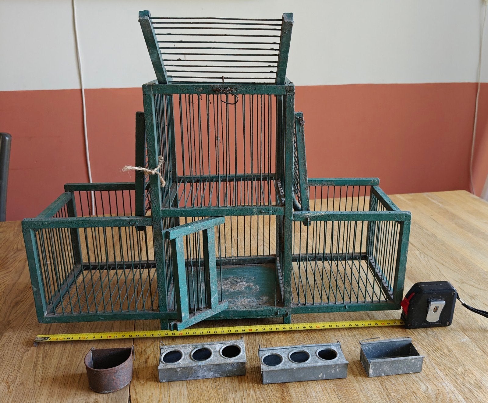 Grote vintage houten vogelkooi met compartimenten – Landelij, Antiek en Kunst, Ophalen of Verzenden
