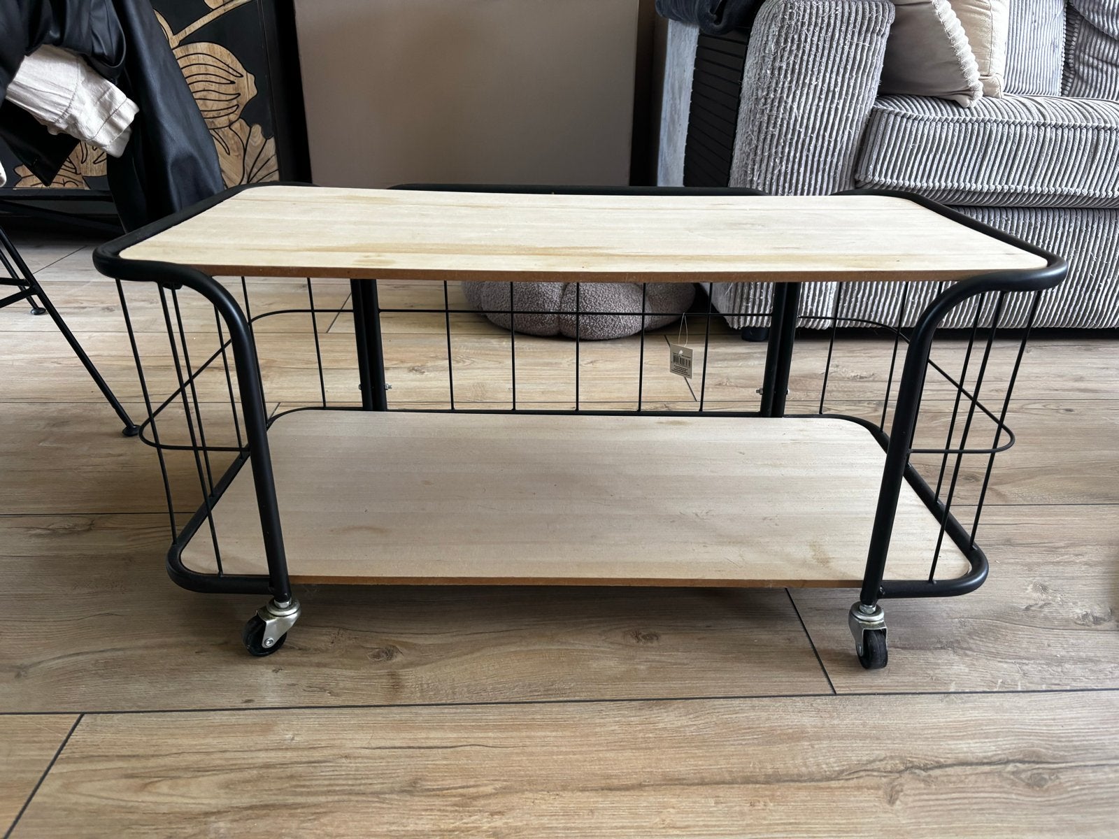 Salontafel met wielen - Hout en Metaal, Huis en Inrichting, Tafels | Salontafels, Ophalen, 50 tot 100 cm, Zo goed als nieuw, Overige houtsoorten