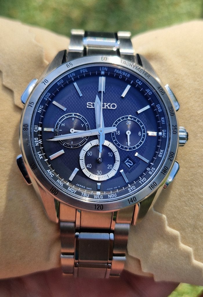 Seiko Brightz Sync Solar SAG193 heren horloge saffierglas, Sieraden, Tassen en Uiterlijk, Gebruikt, Staal, Polshorloge, Ophalen of Verzenden