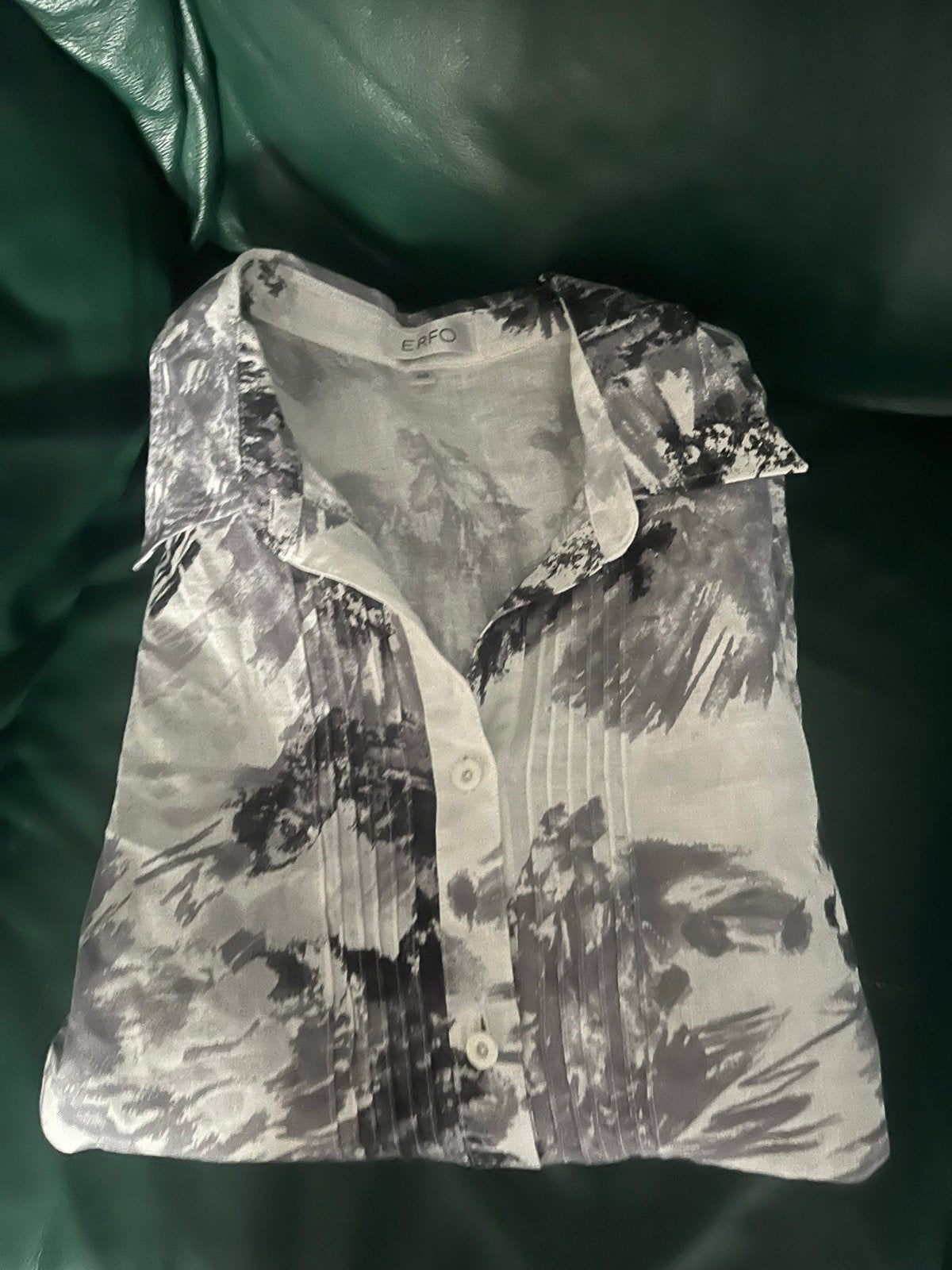 ERFO Linnen Blouse Maat 46 Zwart/Wit Abstracte Print, Kleding | Dames, Blouses en Tunieken, Zo goed als nieuw, Maat 46/48 (XL) of groter