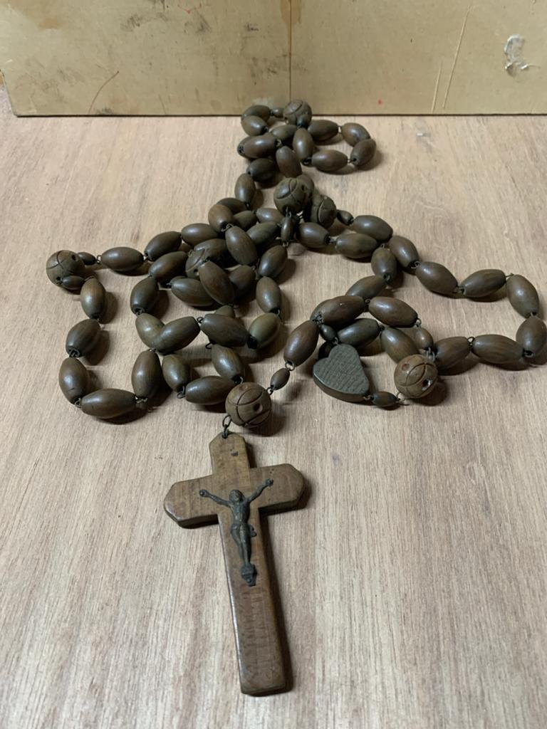 Antieke houten rozenkrans met kruisbeeld, Ophalen of Verzenden