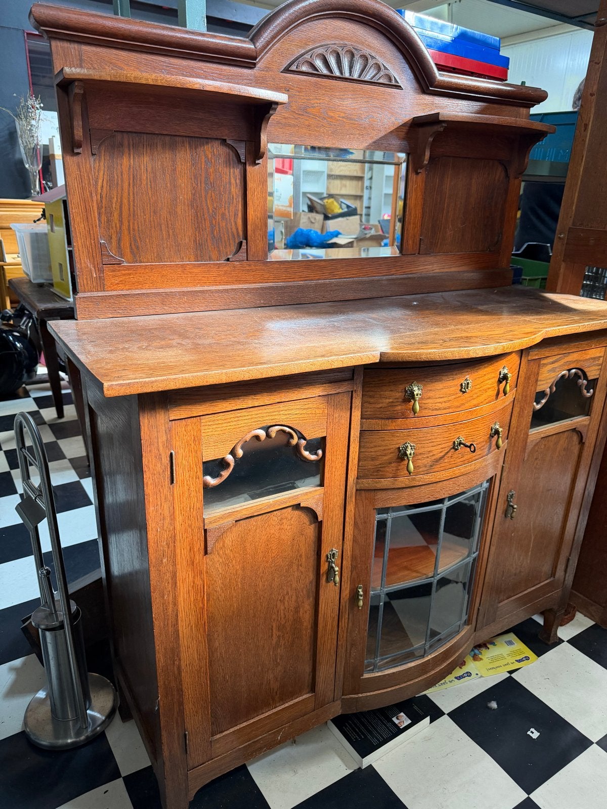 Antiek dressoir met spiegel en lades, Ophalen