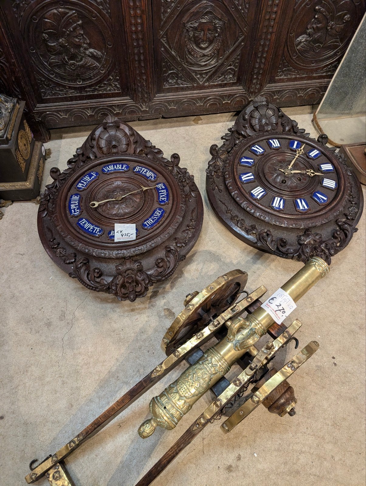 antieke houten klok en barometer 63 hoog. €435., Antiek en Kunst, Antiek | Klokken, Ophalen