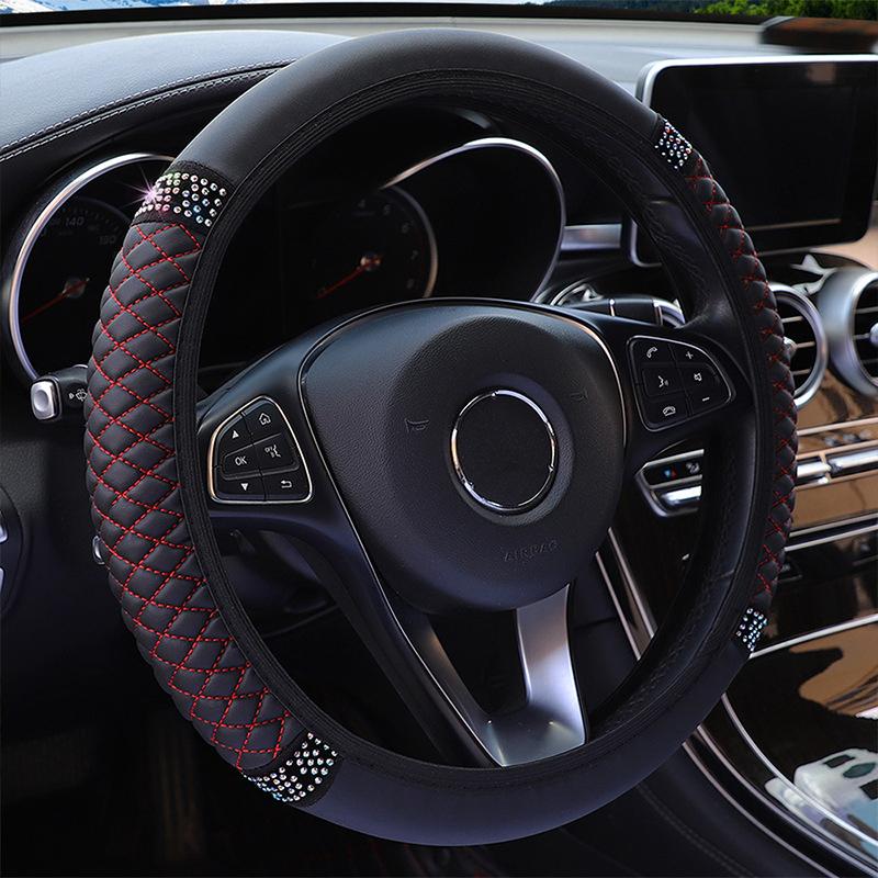 Zwarte Leren Glitter Met Rood Auto Stuurhoes / Stuur Hoes, Verzenden, Nieuw