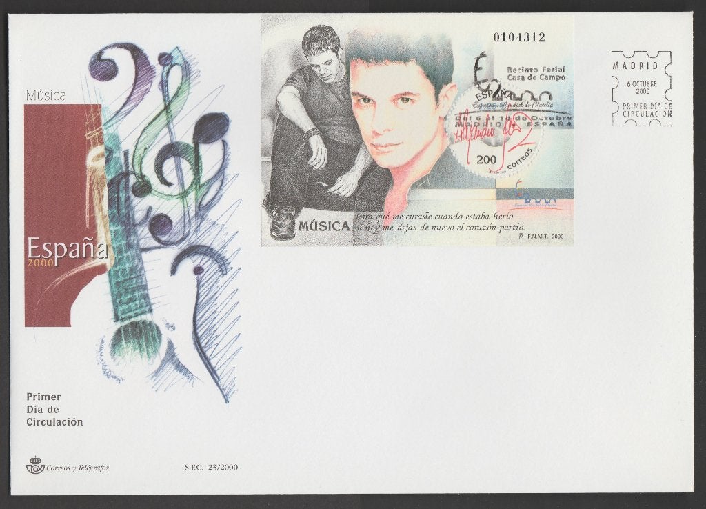Spanje - FDC Michelnr 3590 - muziek, Alejandro Sanz, Verzenden