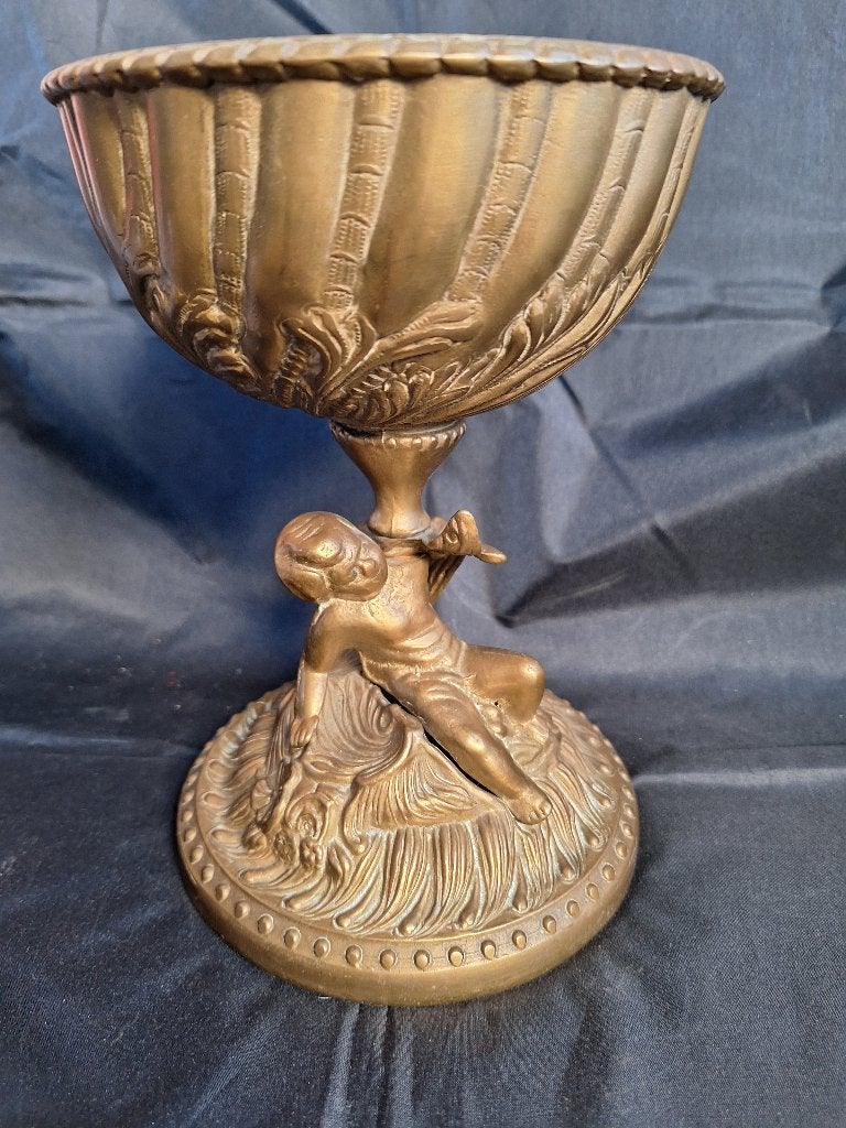 Antiek Koperen Kelch met Cherub Figuur, Ophalen, Koper