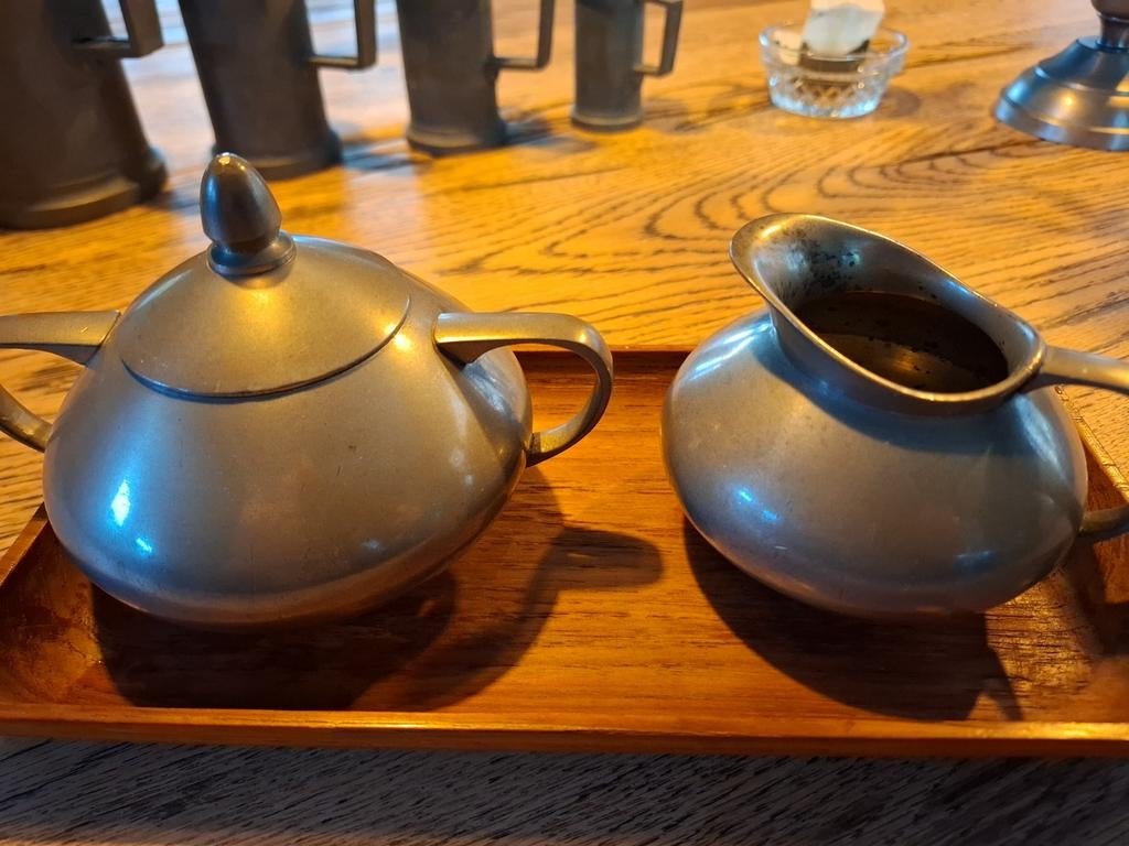 Vintage Tinnen Suikerpot en Melkkannetje Set, Antiek en Kunst, Ophalen of Verzenden