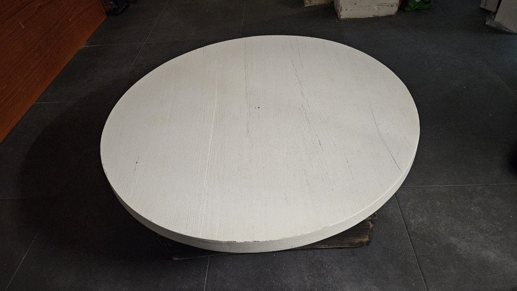 Ronde salontafel op bielzen onderstel - 100cm diameter, Huis en Inrichting, Tafels | Salontafels, Ophalen, Gebruikt, 50 tot 100 cm