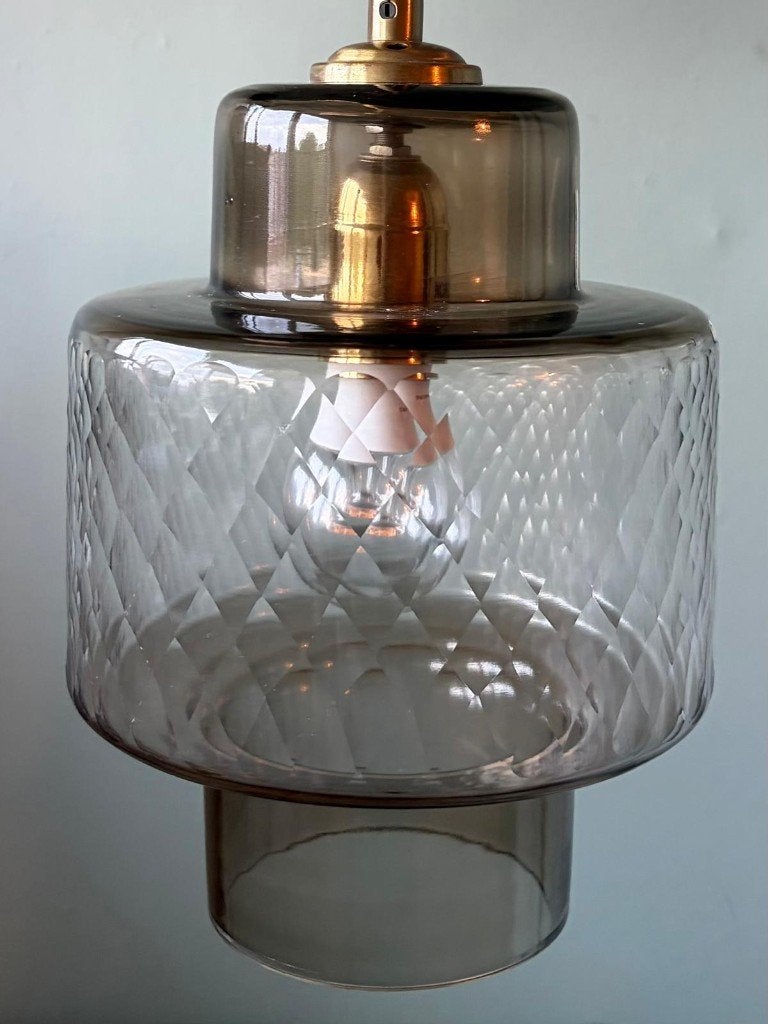 Hanglamp brons glas, Ophalen of Verzenden, Zo goed als nieuw, Glas