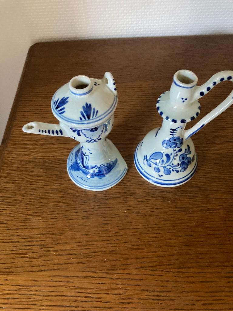 antiek olie en azijn flesje in delfts blauw aardewerk, Antiek en Kunst, Ophalen of Verzenden
