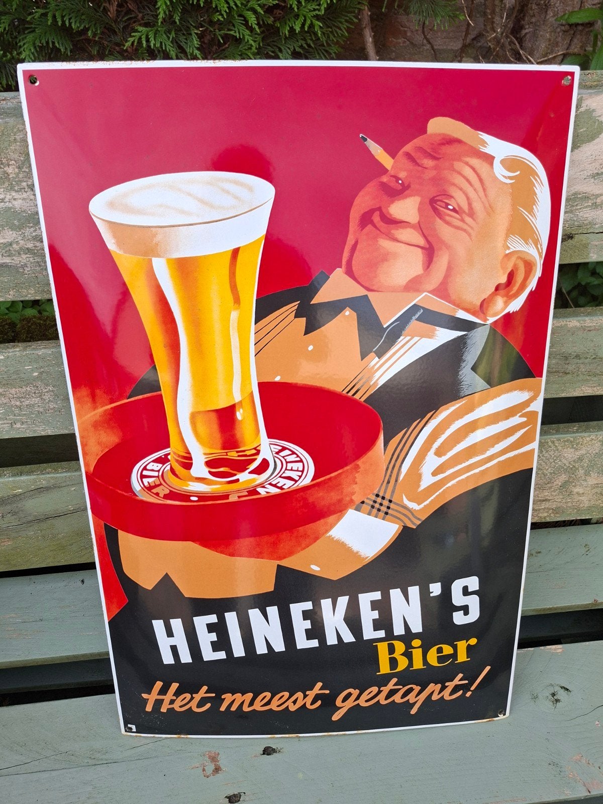 Vintage Heineken Emaille Reclamebord - Het meest getapt!, Verzenden