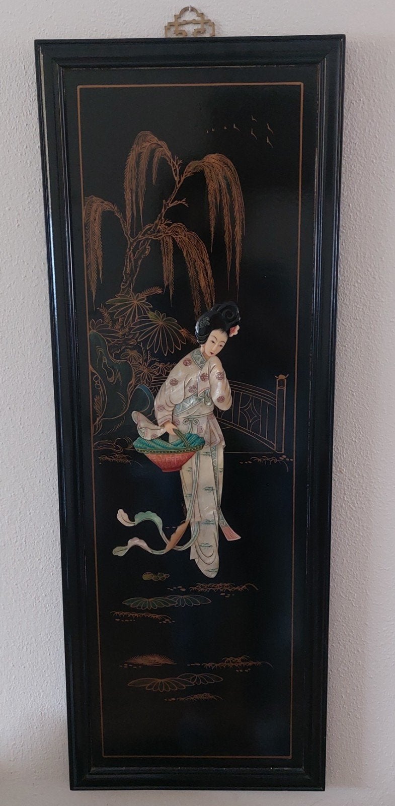 Chinees zwart lakwerk wandpaneel, Wanddecoratie, Zwart, China, Handgemaakt