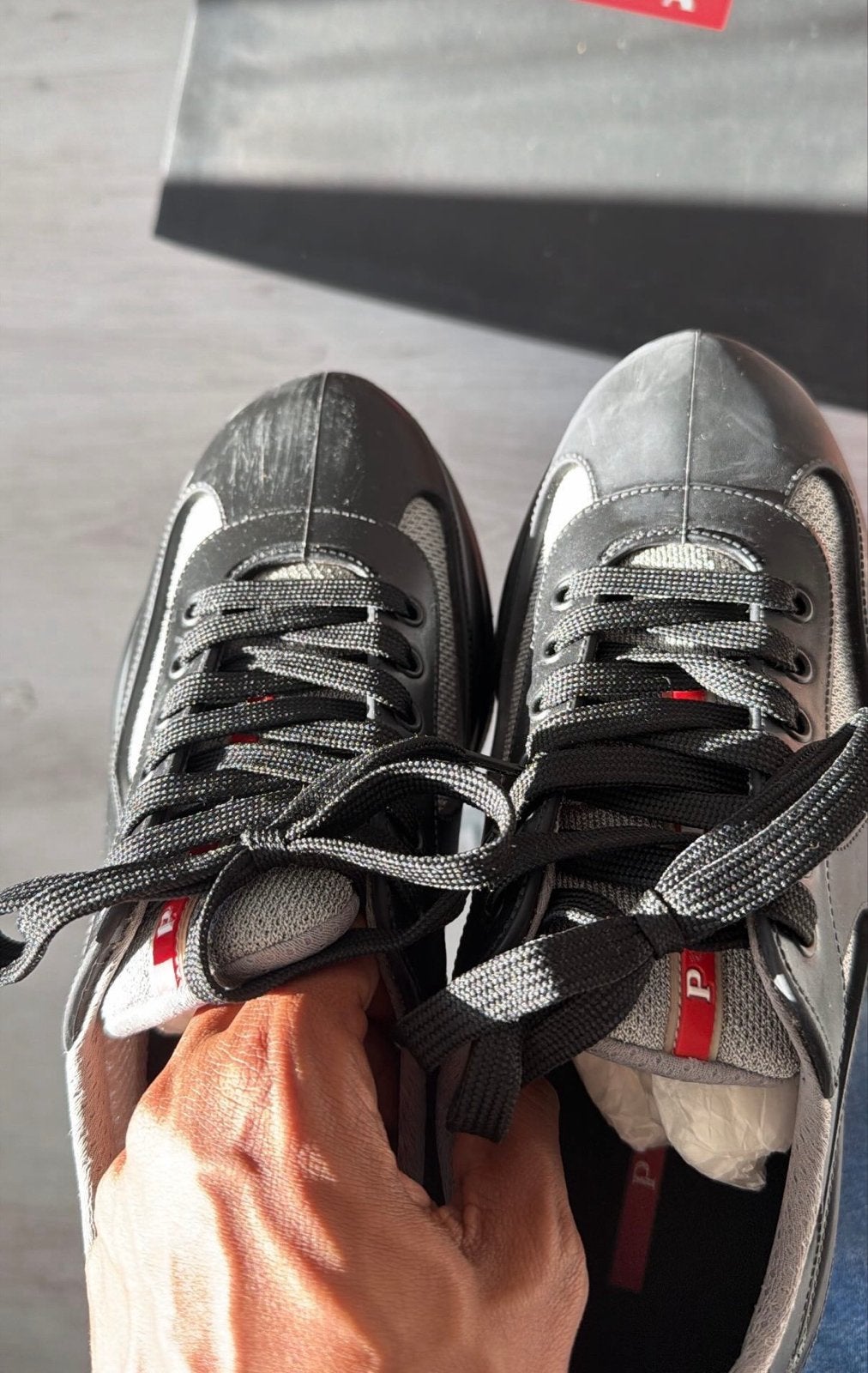 Prada American Cup Sneakers - Zwart/Grijs (3x gedragen), Kleding | Heren, Schoenen, Ophalen of Verzenden, Gedragen, Zwart, Sneakers of Gympen