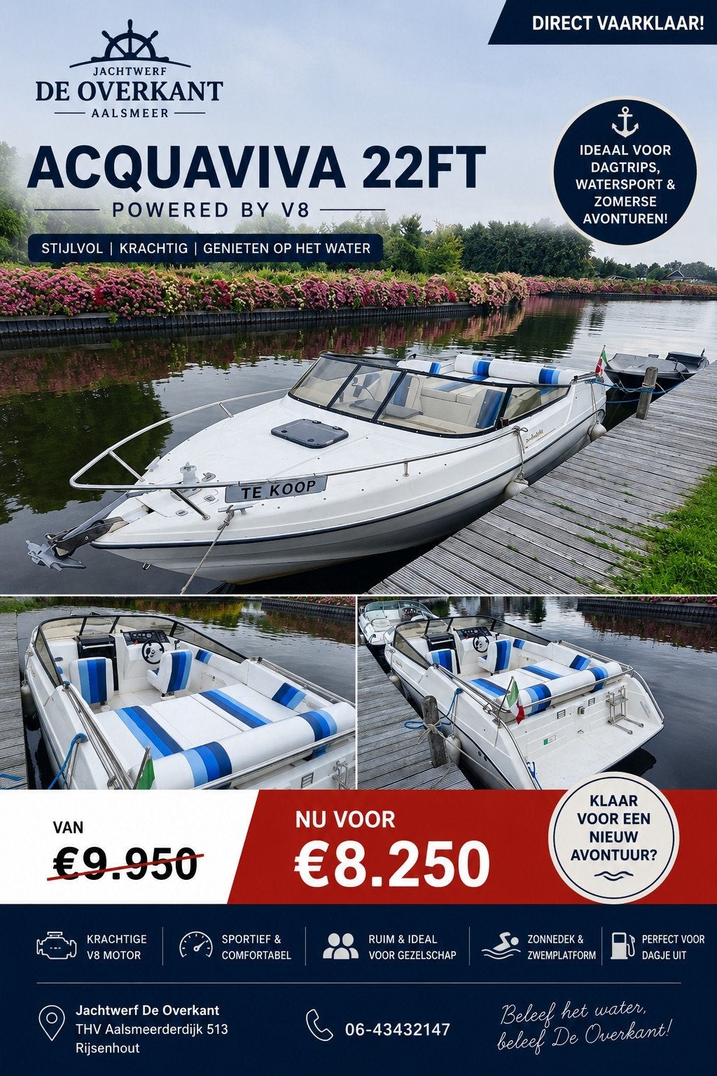 Acquaviva Italiaanse Speedboot met OMC 5.8 V8, Ophalen, Overige merken, Gebruikt, Binnenboordmotor