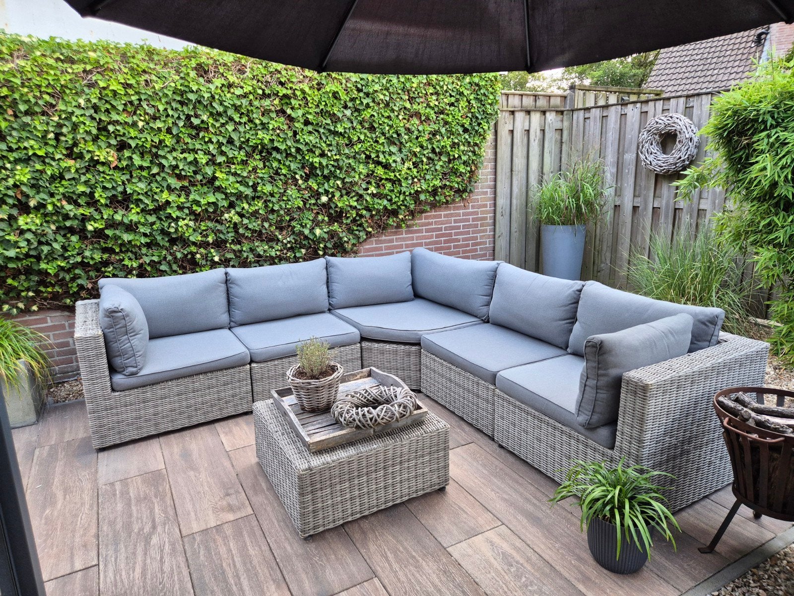 Grijze kussenset voor loungebank (EXCL. LOUNGEBANK), Tuin en Terras, Tuinmeubel-accessoires, Ophalen