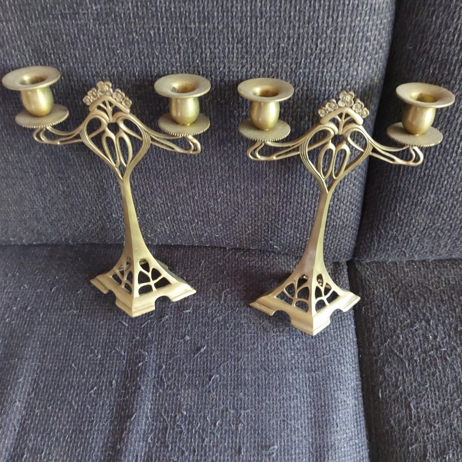 set bronzen kandelaars Art Deco art Nouveau Museakwaliteit, Antiek en Kunst, Ophalen of Verzenden, Koper of Brons