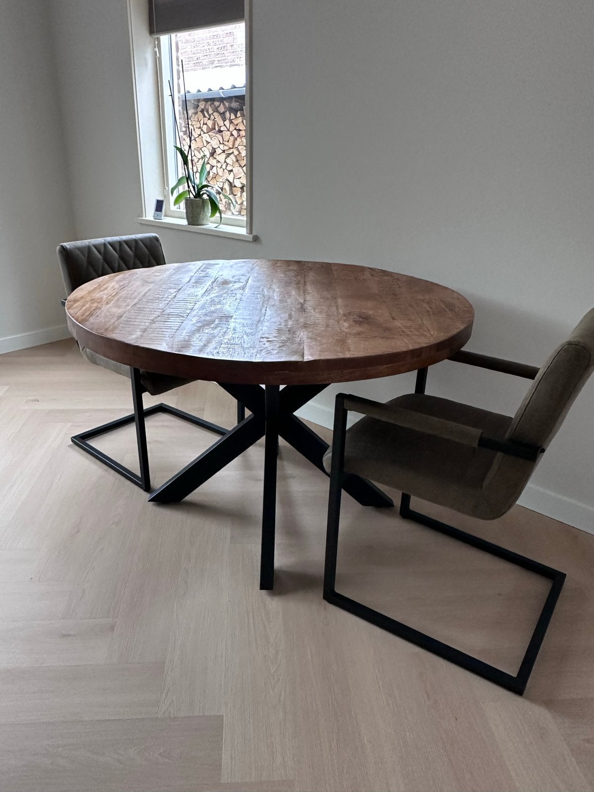 Eettafel 120cm met 2 stoelen, Ophalen, 100 tot 150 cm, Rond, Zo goed als nieuw