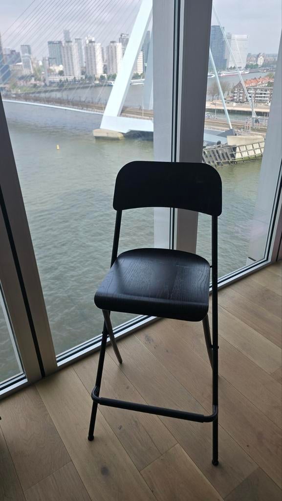 IKEA FRANKLIN bar stool with backrest, Zwart, Ophalen of Verzenden, Zo goed als nieuw, Modern, minimalistisch
