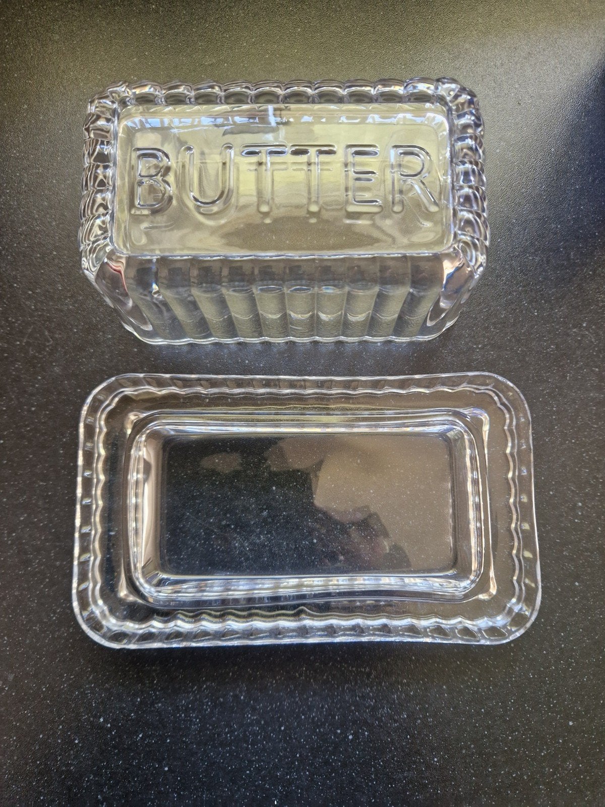 Glazen botervloot met deksel - 'BUTTER' opdruk, Overige typen, Ophalen, Zo goed als nieuw, Glas