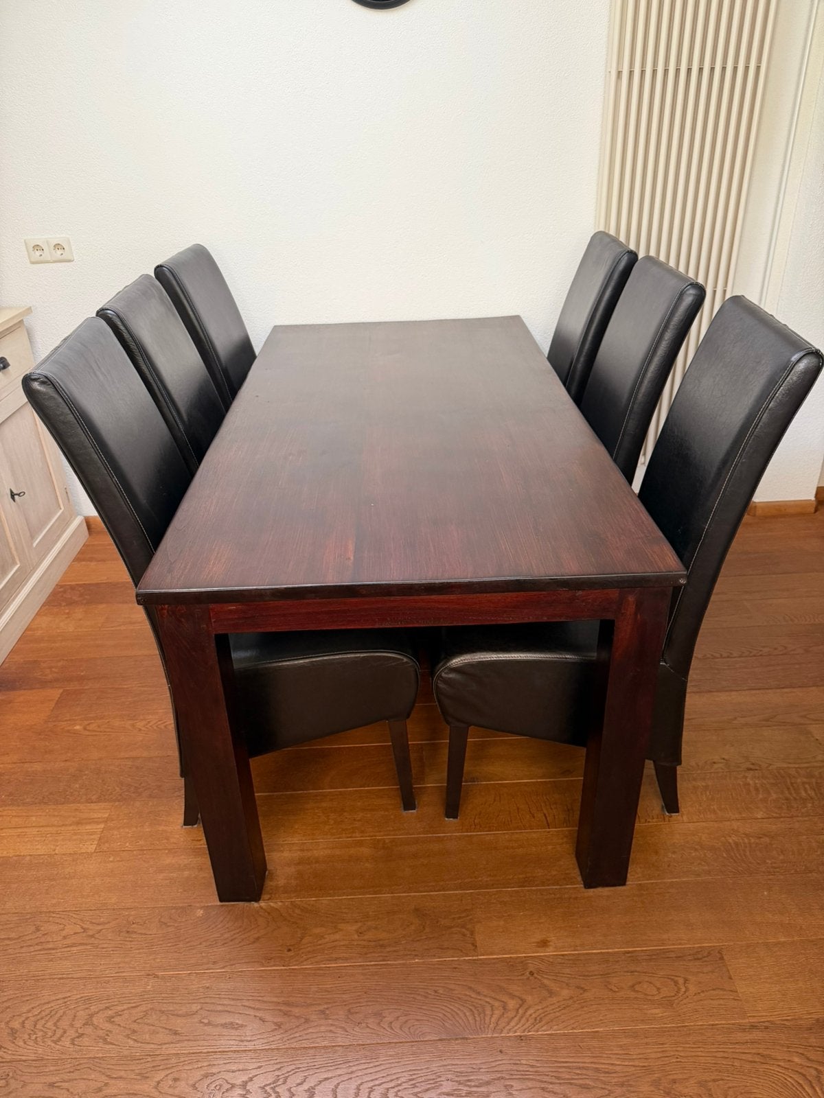 Eettafel 180 cm x 90 cm incl. 6 stoelen, Ophalen, Eikenhout, 50 tot 100 cm, Zo goed als nieuw