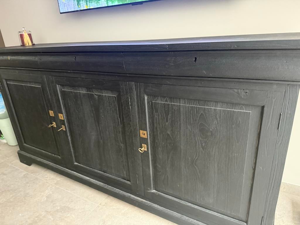 Zwart Teak Houten Dressoir - 210x53x100(h) cm, Ophalen, Teakhout, Zo goed als nieuw, 200 cm of meer