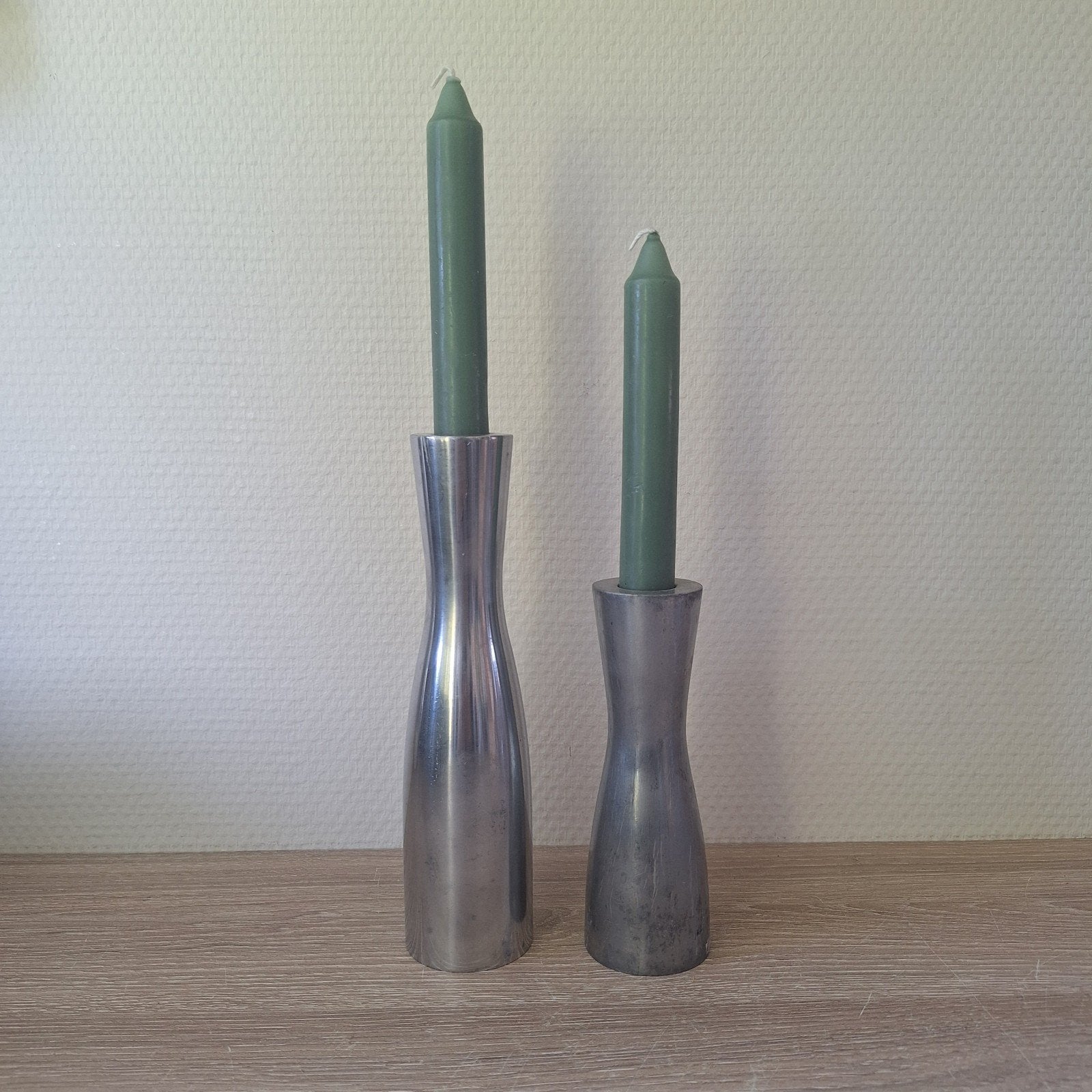 2 vintage Ikea Gota kandelaren Erika Pekkari zilver metaal, Gebruikt, IKEA, Ophalen of Verzenden, Metaal