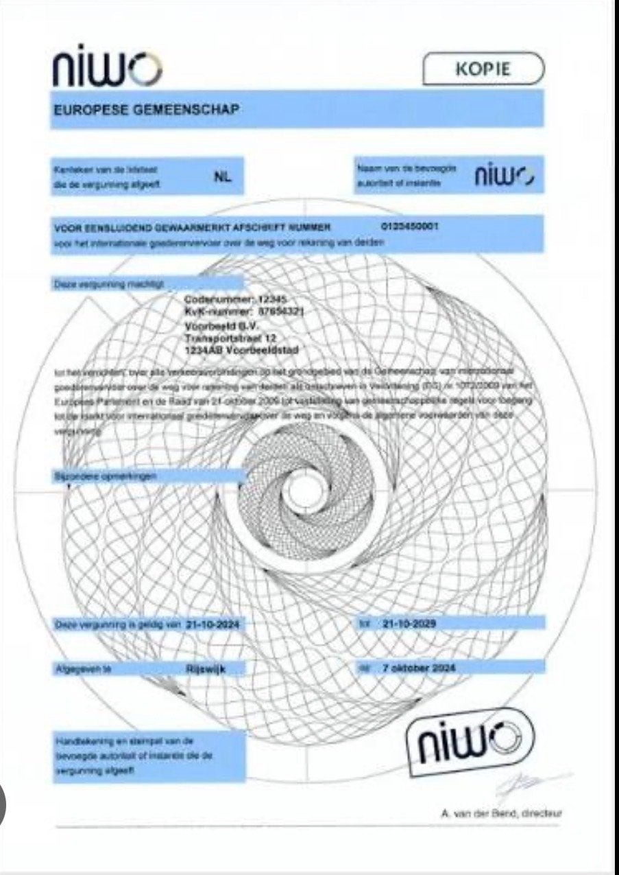 NIWO Eurovergunning, Koeriersdiensten