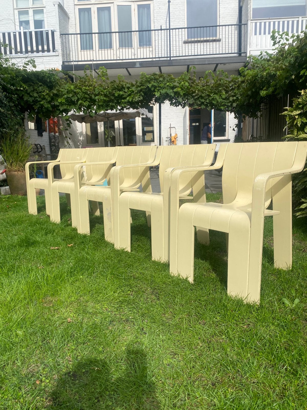 5 vintage Gijs Bakker strip chairs met armleuning, Ophalen, Gebruikt, Overige kleuren, Vijf, Zes of meer stoelen