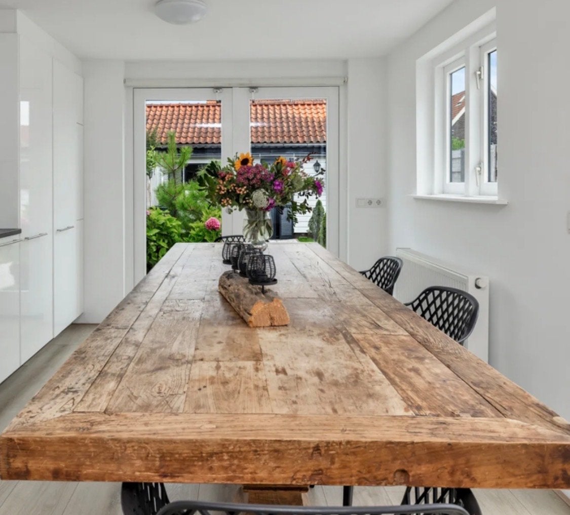 Robuuste houten eettafel - 3 meter lang (300x100cm), Ophalen, Gebruikt, 200 cm of meer, 50 tot 100 cm