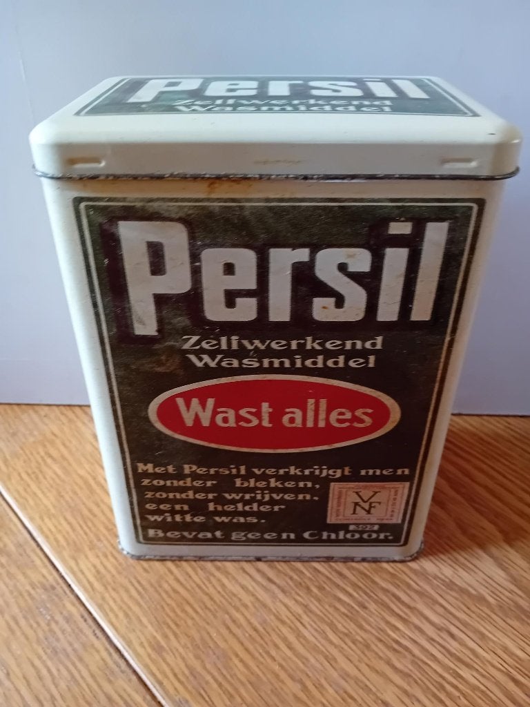 Persil vintage blikken trommel Wat alles 20x15x10cm, Ophalen of Verzenden, Gebruikt, Koek(jes)