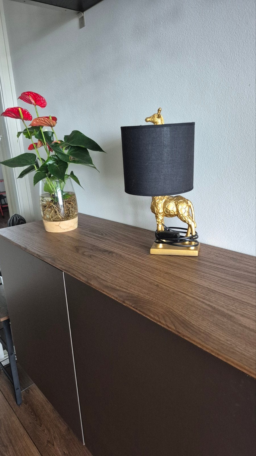 Gouden Giraffe Tafellamp met Zwarte Kap, Huis en Inrichting, Ophalen