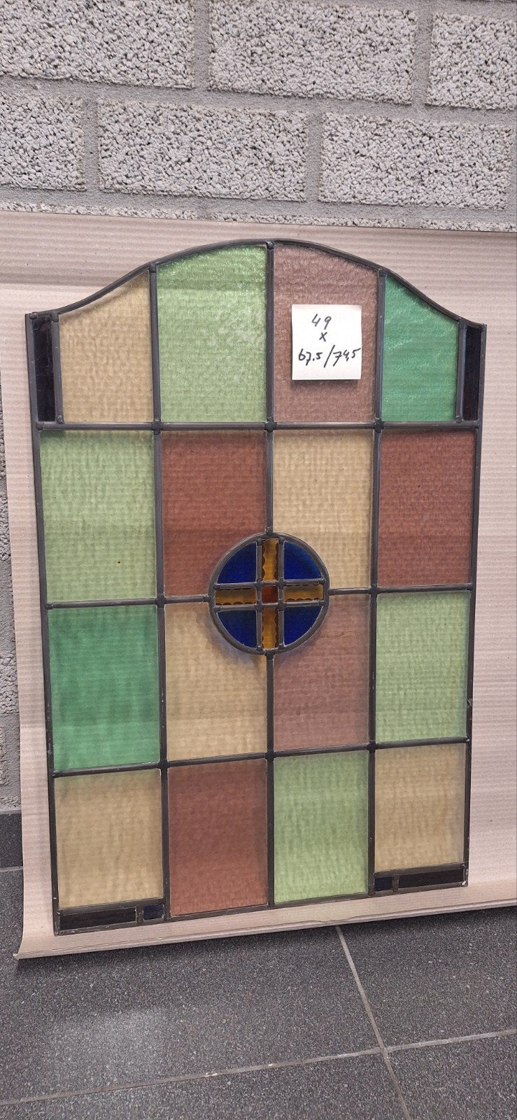 Uniek glas-in-lood raam met brandschildering, Gevelraam of Ruit, Gebruikt, Minder dan 80 cm, Ophalen of Verzenden
