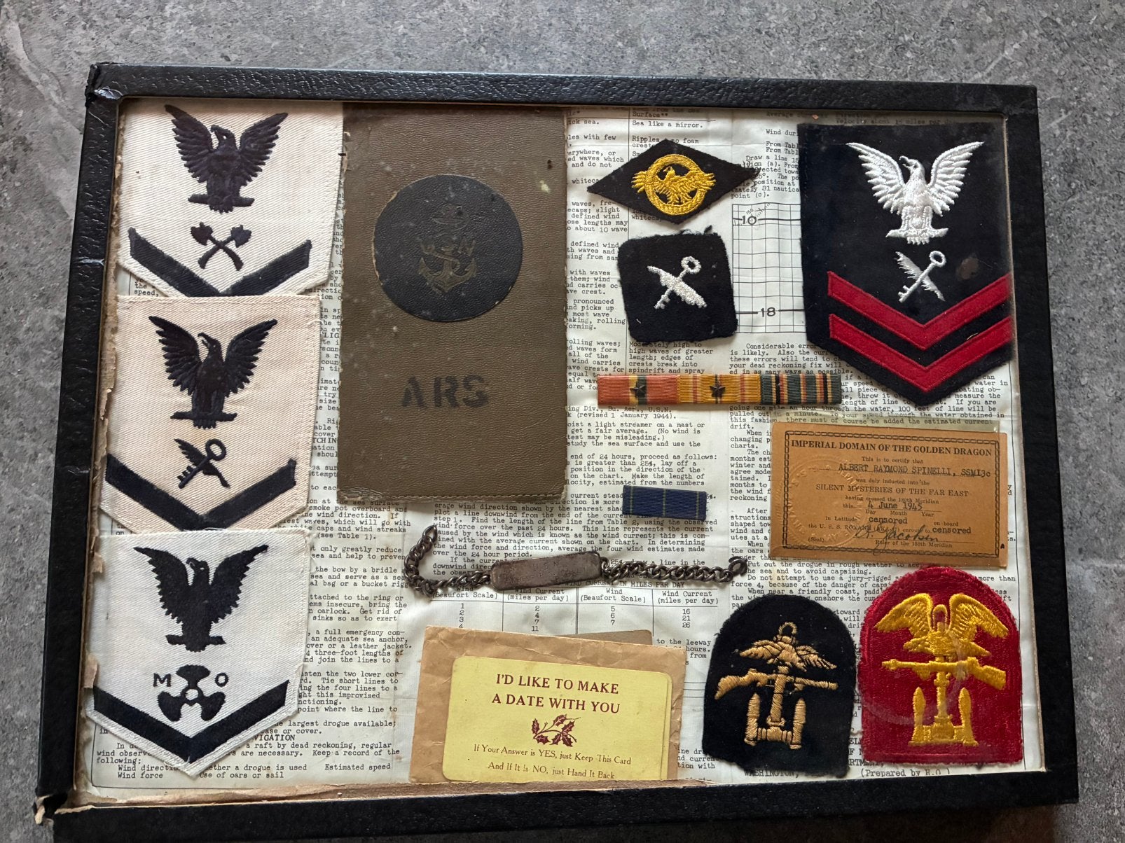 USN WWII Grouping op naam, Verzamelen, Militaria | Tweede Wereldoorlog, Ophalen of Verzenden, Amerika, Embleem of Badge