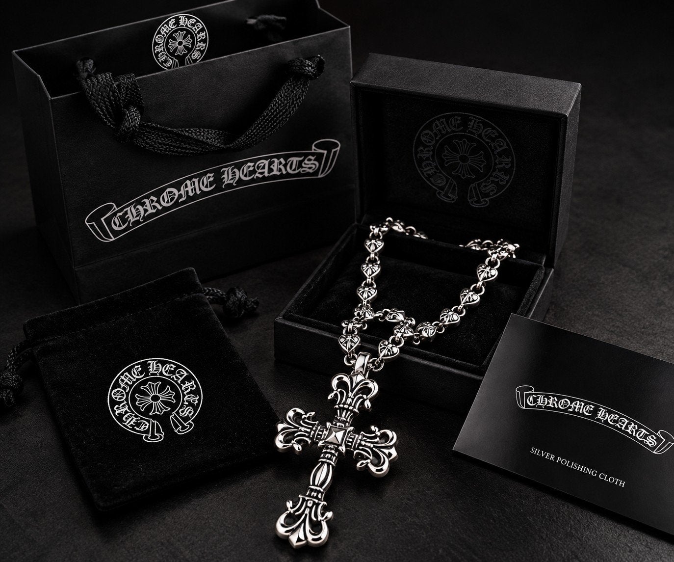 Chrome Hearts XL Filigree Cross Ketting – 80 cm, Verzenden, Nieuw, Zilver, Overige materialen
