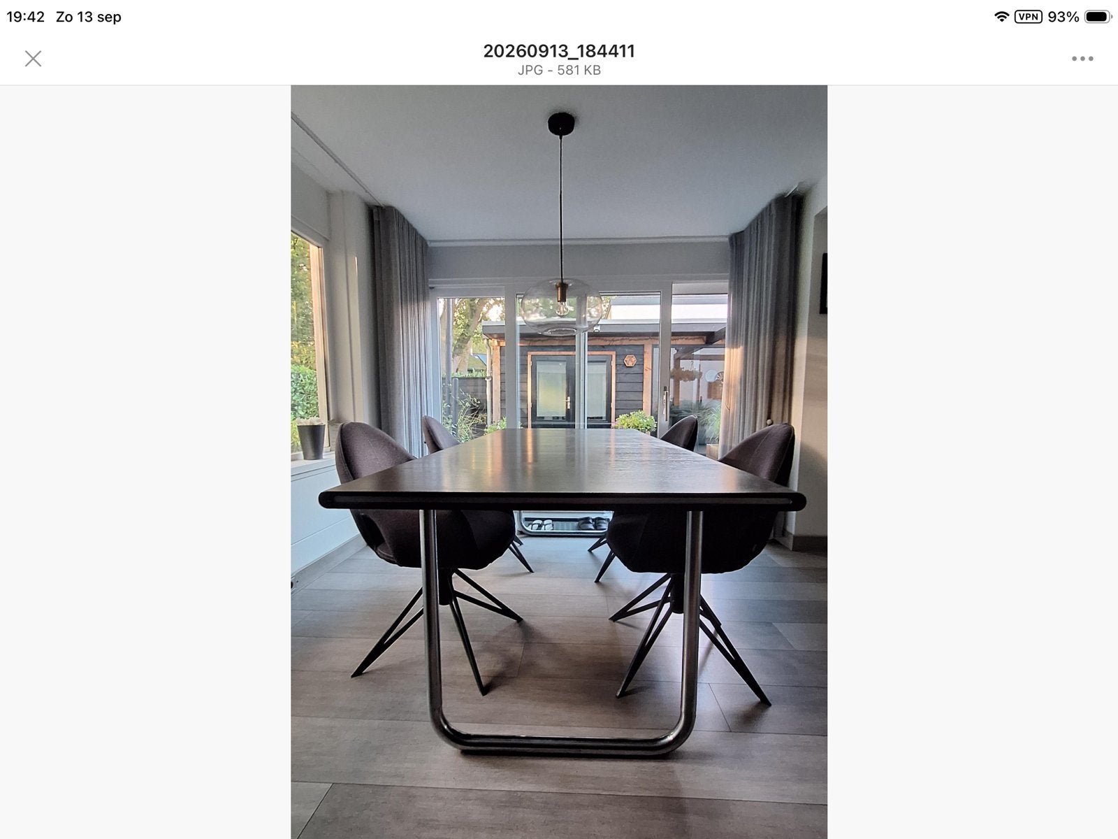 Unieke Eetkamertafel Massief Gebeitst Eikenhout 220x100cm, Huis en Inrichting, Ophalen, Gebruikt, Eikenhout, 200 cm of meer