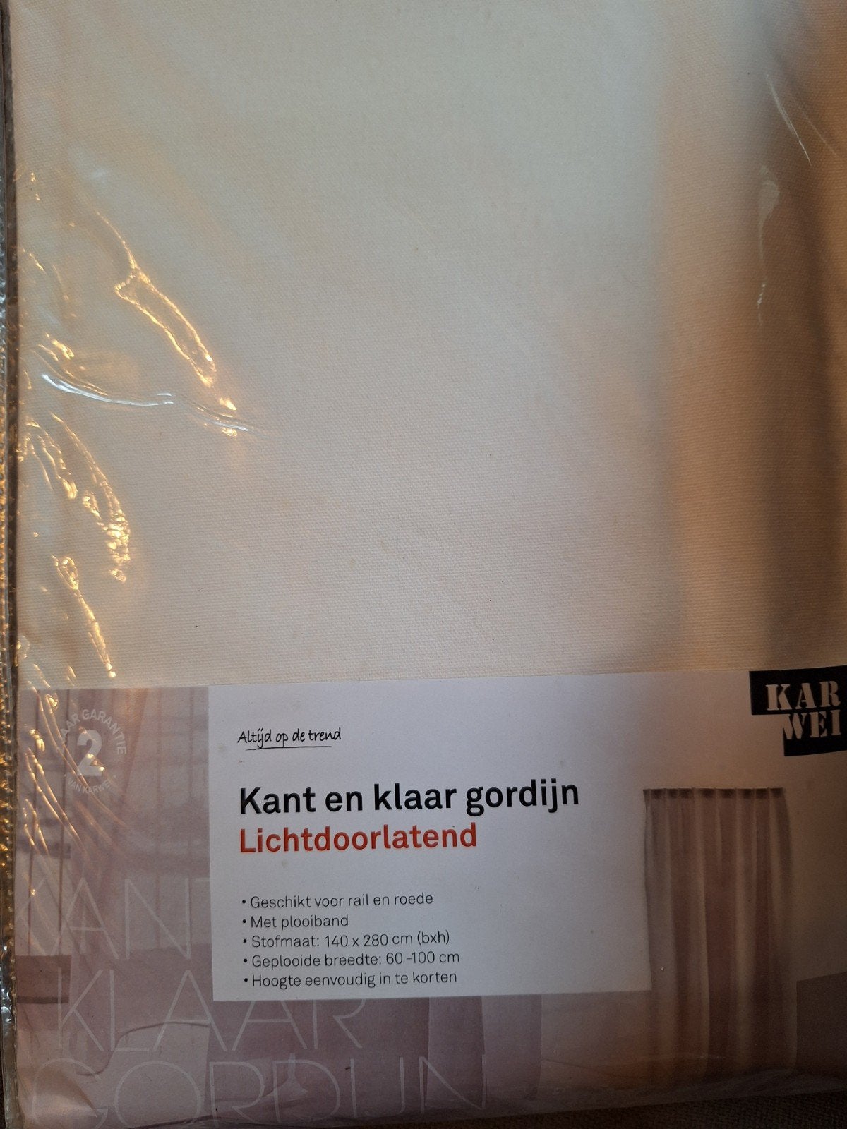 Nieuw ecru lichtdoorlatend gordijn - Karwei, 100 tot 150 cm, 200 cm of meer, Nieuw, Ophalen of Verzenden