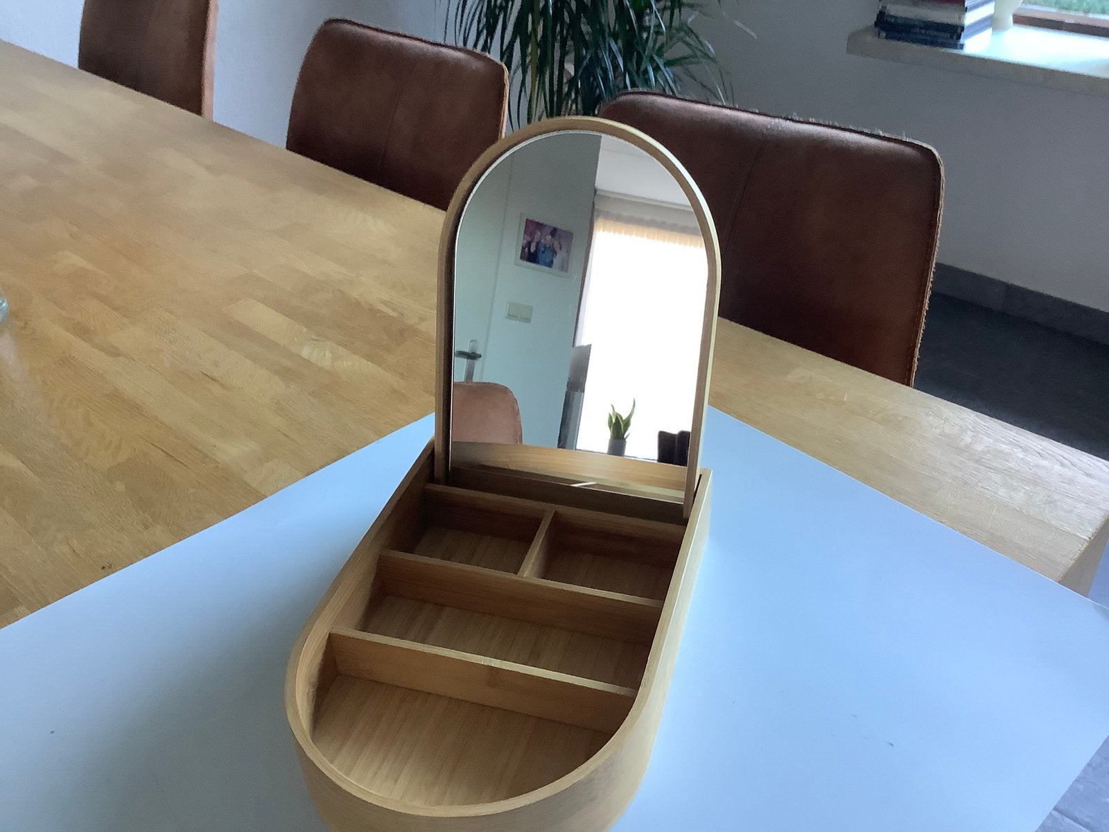 Houten sieraden/make-up doos met spiegel, Ophalen of Verzenden, Zo goed als nieuw, Gehele gezicht